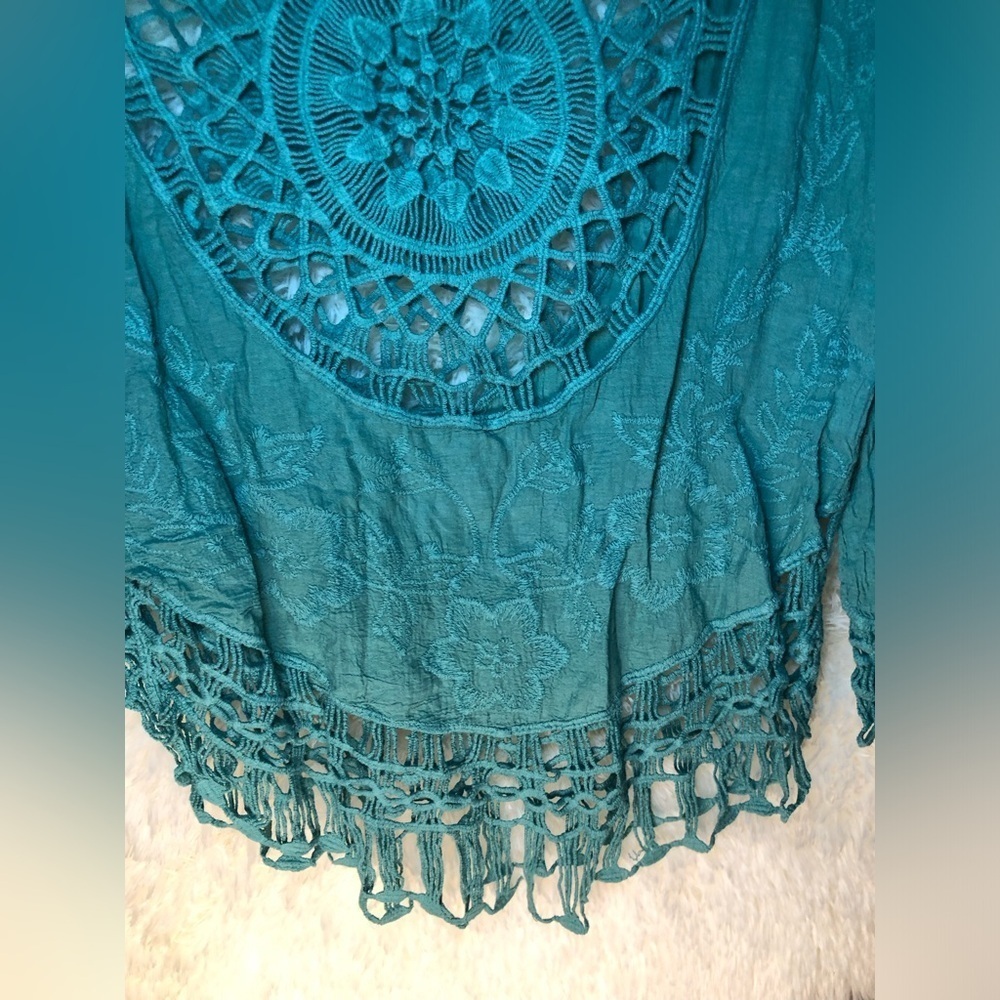 VENUS Teal Asymmetrical Crochet Coverup NWOT XS - Picture 5 of 10